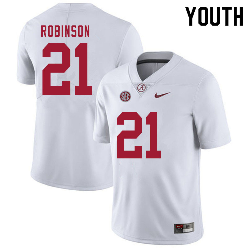 Youth #21 Jahquez Robinson Alabama White Tide College Football Jerseys Sale-White